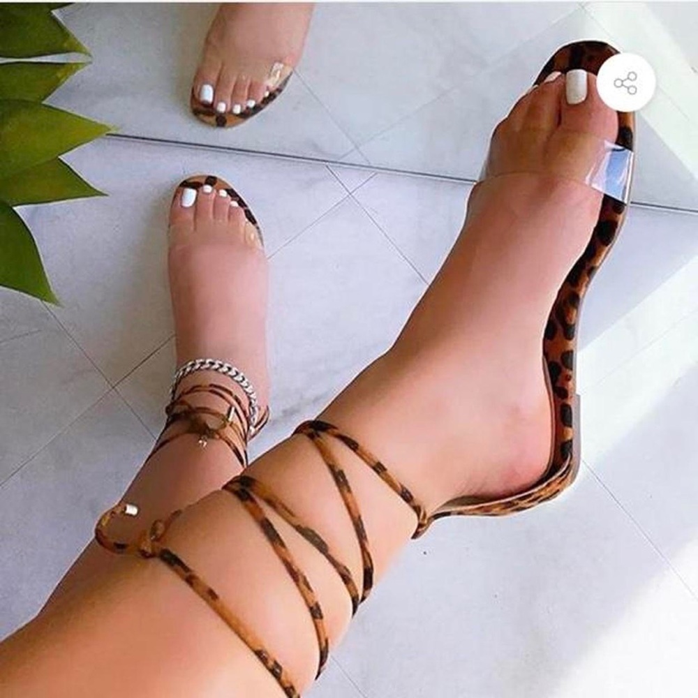 Leopard wrap tie sandals